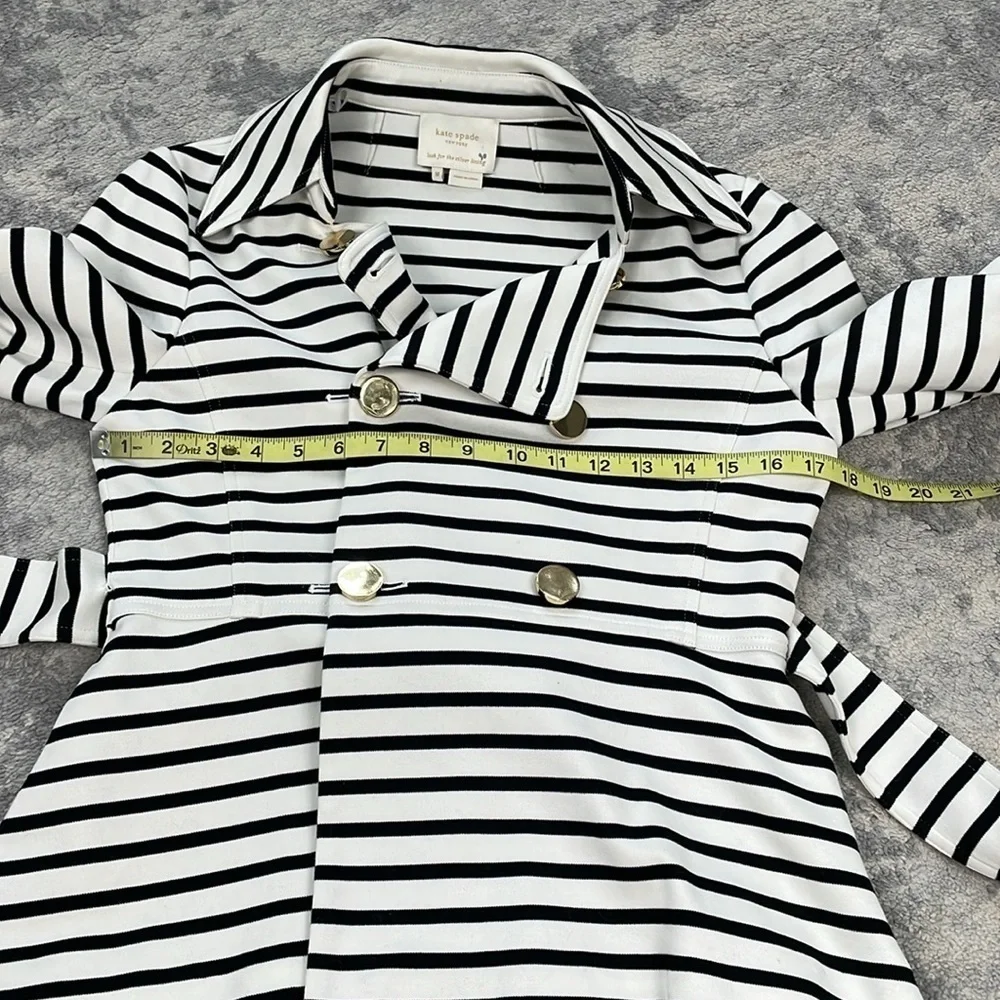 Kate Spade Nautical Striped Bow Jacket Crop Double Breasted Black White Sz M